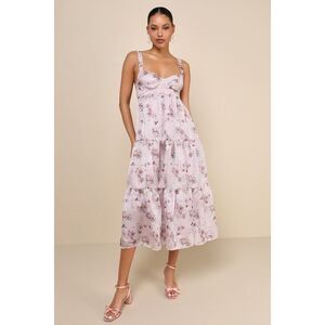 Lulus Marvelously Darling Mauve Floral Tiered Backless Midi Dress Purple
